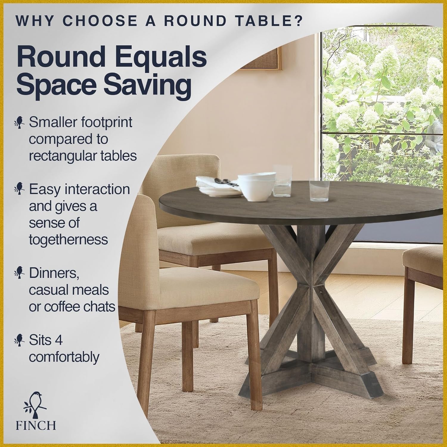 Alfred round Solid Wood Rustic Dining Table for Farmhouse Kitchen Room